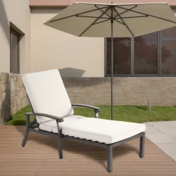 GUTENT - Chaise longue de patio avec coussin en coton, coussin imperméable beige