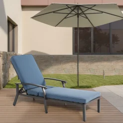 GUTENT - Chaise longue de patio avec coussin en coton, coussin imperméable bleu