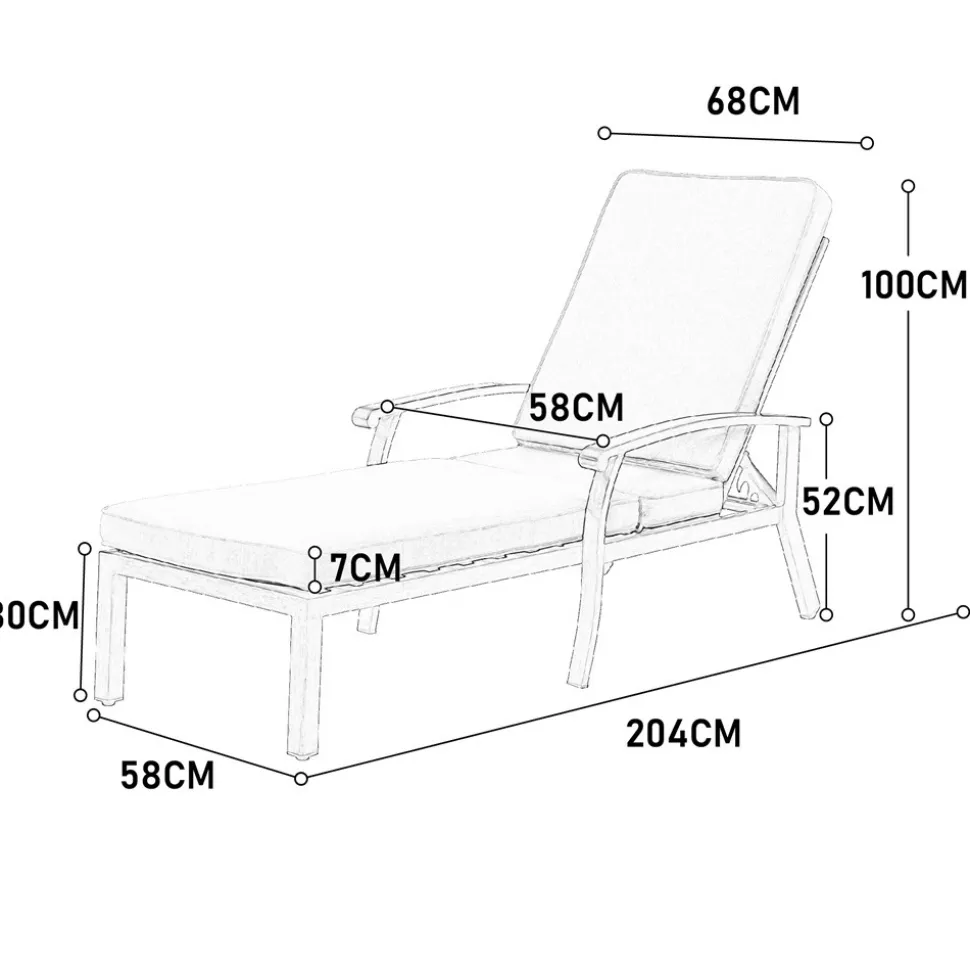 GUTENT - Chaise longue de patio avec coussin en coton, avec coussin bleu imperméable (1pc)
