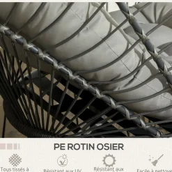 GUTENT - Fauteuil suspendu de jardin chaise hamac résine tressée panier pliable avec matelas support en métal et appui-tête gris