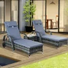 GUTENT - Lot de 2 transats bains de soleil grand confort : matelas, têtière, accoudoirs, roulettes + table basse