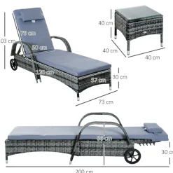GUTENT - Lot de 2 transats bains de soleil grand confort : matelas, têtière, accoudoirs, roulettes + table basse
