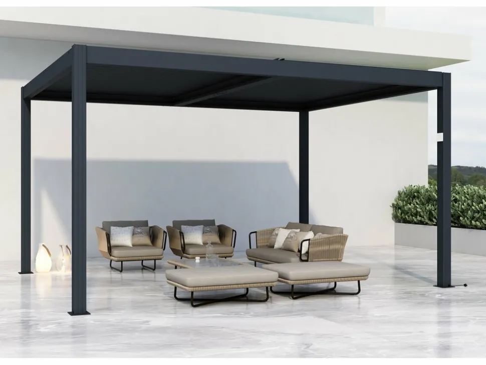 HABITAT ET JARDIN - Pergola bioclimatique électrique avec led "windsor" en aluminium 3 x 4 - gris