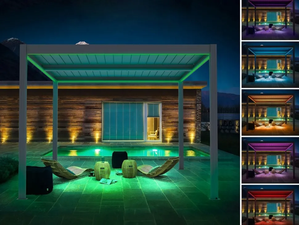 HABITAT ET JARDIN - Pergola bioclimatique électrique avec led "windsor" en aluminium 3 x 4 - gris