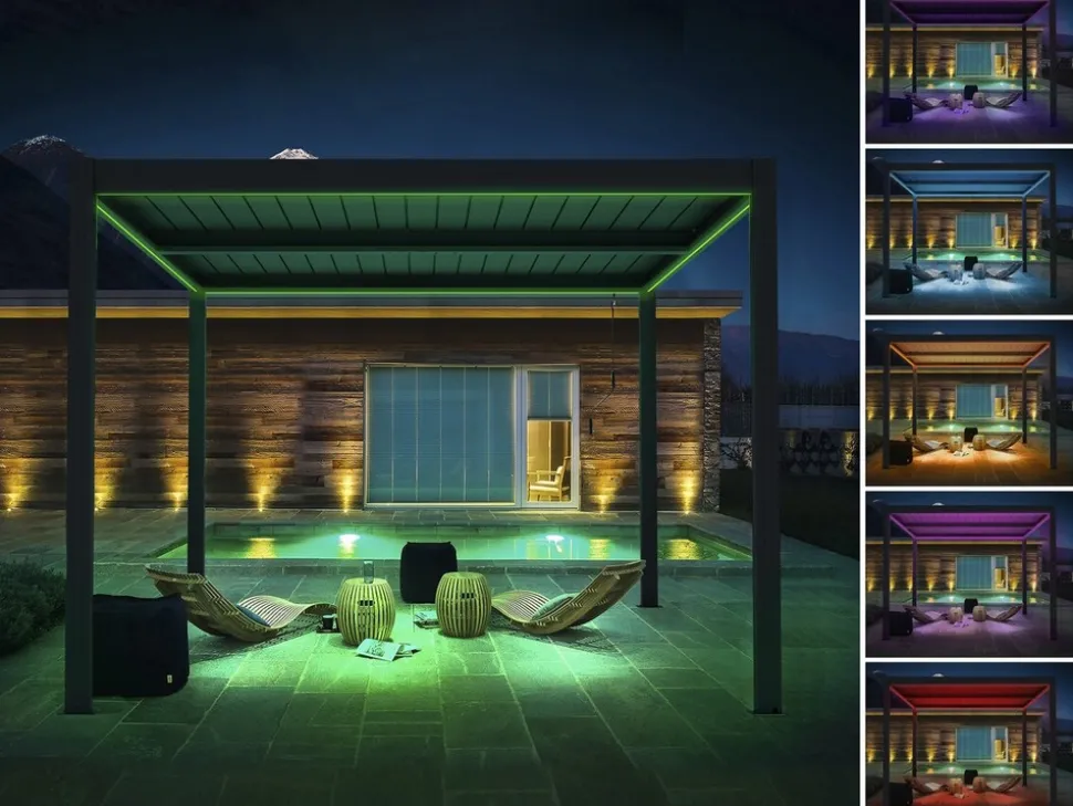 HABITAT ET JARDIN - Pergola bioclimatique avec led "windsor premium" en aluminium 3 x 4 - gris