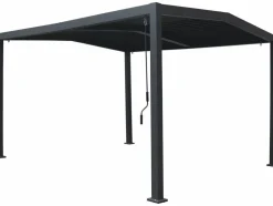 HABITAT ET JARDIN - Pergola bioclimatique toit 2 pans "victoria" en aluminium et métal- 3,5 x 4 m - gris
