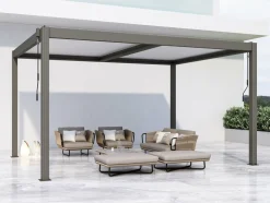 HABITAT ET JARDIN - Pergola bioclimatique avec led "windsor premium" en aluminium 3 x 4 - taupe