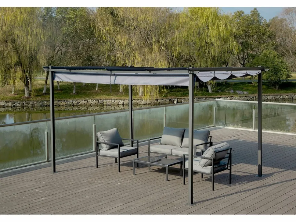 HABITAT ET JARDIN - Pergola en métal avec toit rétractable - 3 x 4 m - gris anthracite