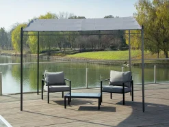 HABITAT ET JARDIN - Pergola adossée inclinée en métal - 3 x 2.5 m - gris