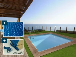 HABITAT ET JARDIN - Piscine bois rectangle " caimans 120 " - 4.10 x 3.00 x 1.24 m + bâche à bulles 180 µ - bâche hiver 280 g/m²