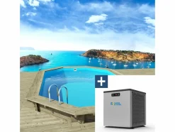 HABITAT ET JARDIN - Piscine bois " miami 130 " - 4.86 x 3.36 x 1.30 m + mini pompe à chaleur - puissance 3.5 kw