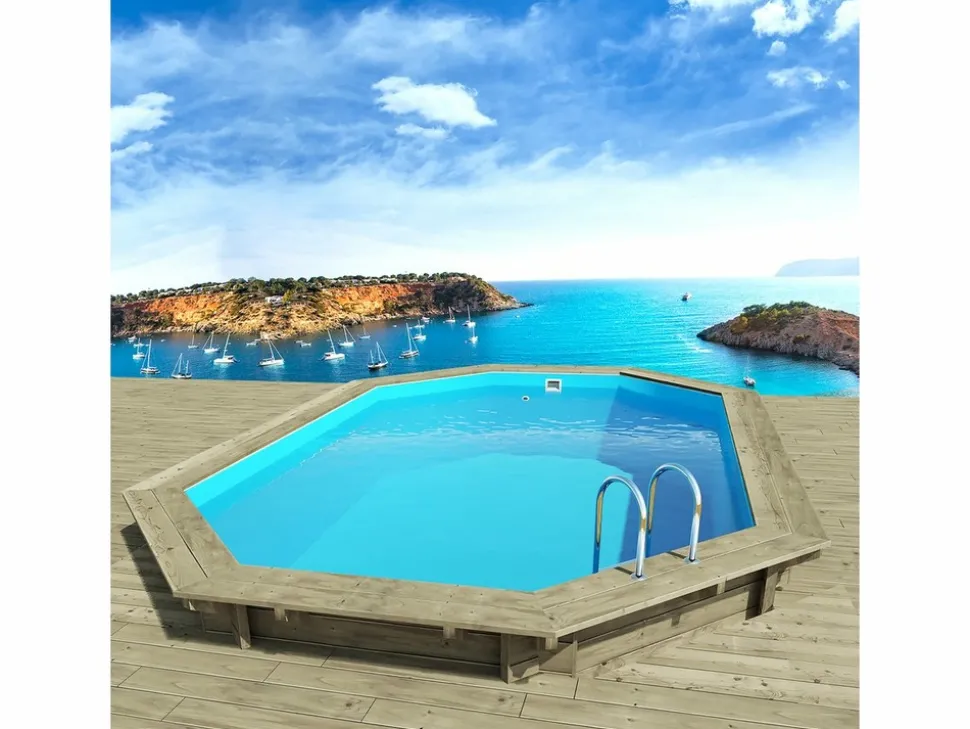 HABITAT ET JARDIN - Piscine bois " miami 130 " - 4.86 x 3.36 x 1.30 m + mini pompe à chaleur - puissance 3.5 kw