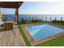 HABITAT ET JARDIN - Piscine bois rectangle " caimans 120 " - 4.10 x 3.00 x 1.24 m + mini pompe à chaleur 3.5kw - métal - gris