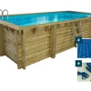 HABITAT ET JARDIN - Piscine bois rectangle " tobago "- 6.20 x 3.00 x 1.31 m + bâche à bulles 180 µ - bâche hiver 280 g/m²