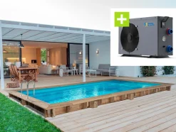 HABITAT ET JARDIN - Piscine bois rectangle "tobago"- 6.20 x 3.00 x 1.31 m + pompe à chaleur - puissance 6.1 kw