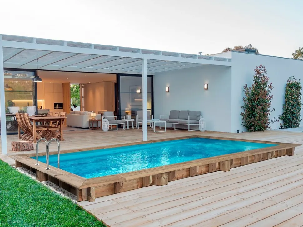 HABITAT ET JARDIN - Piscine bois rectangle "tobago"- 6.20 x 3.00 x 1.31 m + pompe à chaleur - puissance 6.1 kw