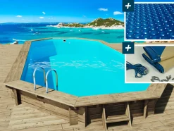 HABITAT ET JARDIN - Piscine bois " ibiza 130 " - 8.57 x 4.57 x 1.31 m - bâche à bulles 180 µ - bâche hiver 280 g/m²