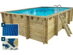 HABITAT ET JARDIN - Piscine bois rectangle " panama "- 6.20 x 4.10 x 1.45 m + bâche à bulles 180 µ - bâche hiver 280 g/m² +