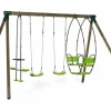 HABITAT ET JARDIN - Portique bois "nelio" - avec 2 balançoires , 1 vis-à-vis et 1 nacelle.