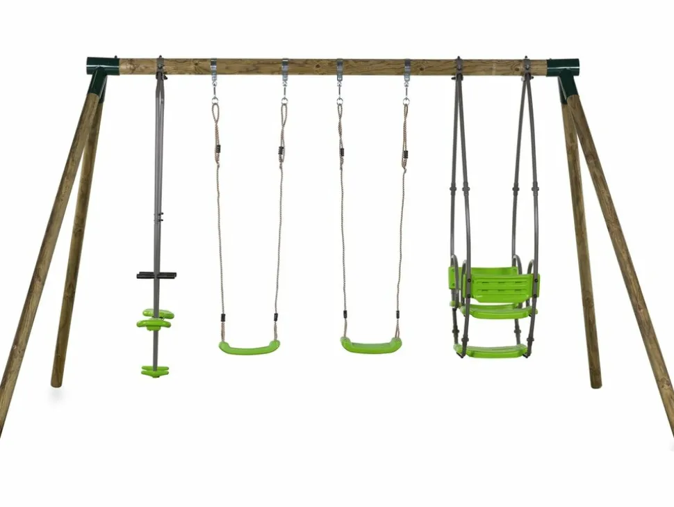 HABITAT ET JARDIN - Portique bois "nelio" - avec 2 balançoires , 1 vis-à-vis et 1 nacelle.