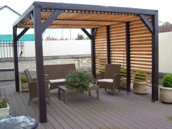 HABRITA - Auvent VENETO bois + ventelles toit/mur - 10,57 m2 - dimensions 3,39 m x 3,12 m