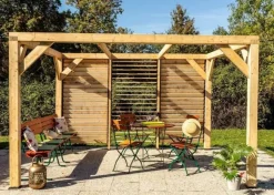 HABRITA - Auvent VENETO bois + ventelles mur - 10,57 m2 - dimensions 3,39 m x 3,12 m