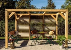 HABRITA - Auvent VENETO bois + ventelles mur - 10,57 m2 - dimensions 3,39 m x 3,12 m