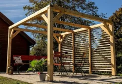 HABRITA - Auvent VENETO bois + ventelles mur - 10,57 m2 - dimensions 3,39 m x 3,12 m