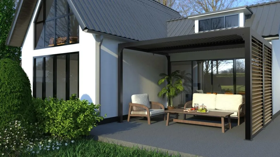 HABRITA - Pergola bioclimatique aluminium 10,80 m² - gris anthracite - ventelles latérales