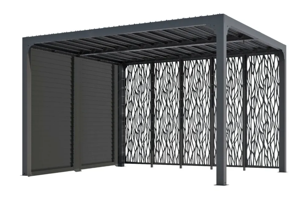 HABRITA - Pergola bioclimatique aluminium 10,80 m² + panneaux moucharabieh - coloris gris