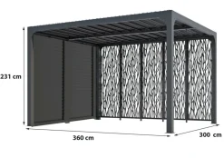 HABRITA - Pergola bioclimatique aluminium 10,80 m² + panneaux moucharabieh - coloris gris
