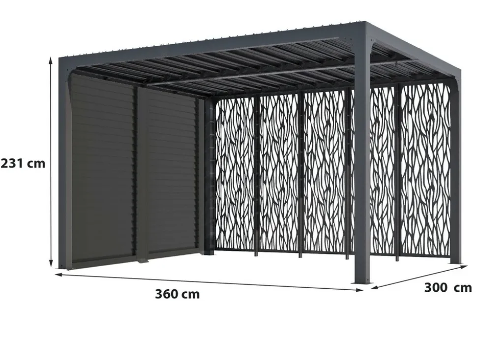 HABRITA - Pergola bioclimatique aluminium 10,80 m² + panneaux moucharabieh - coloris gris