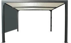 HABRITA - Pergola bioclimatique aluminium 10,80 m² + rideau manuel - coloris gris