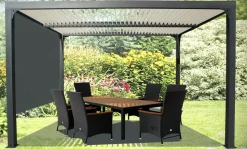 HABRITA - Pergola bioclimatique aluminium 10,80 m² + rideau manuel - coloris gris