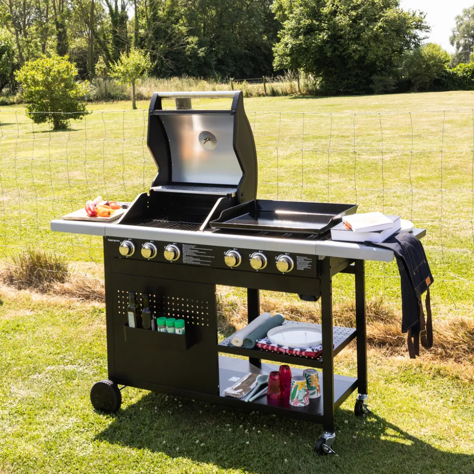 HAPPY GARDEN - Barbecue duo au gaz vesuvio - 3 brûleurs + plancha 3 brûleurs