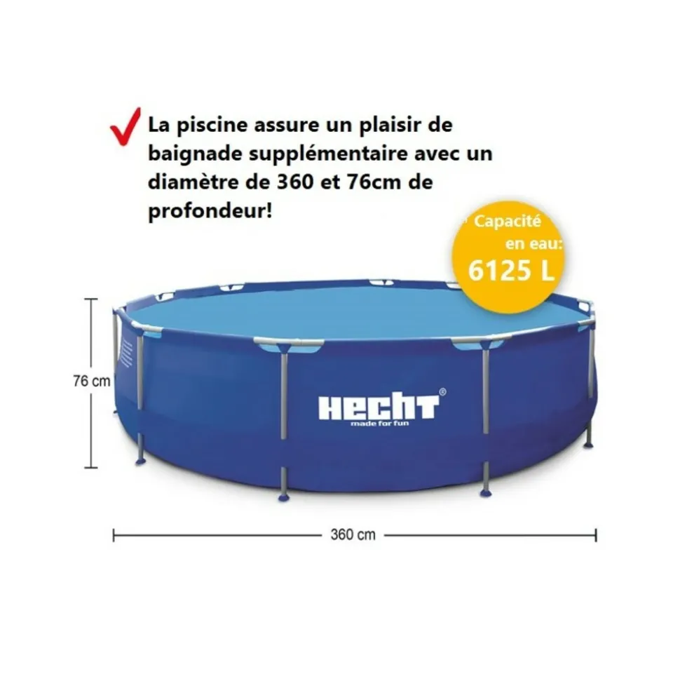 HECHT - H 3690 bluesea grande piscine tubulaire hors sol ronde 360x76cm (diamètre x profondeur)de haute qualité