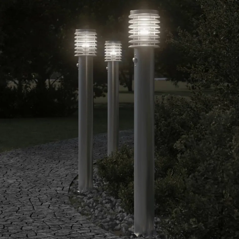 HELLOSHOP26 - Lampadaire d'extérieur avec capteur argenté acier inoxydable argent
