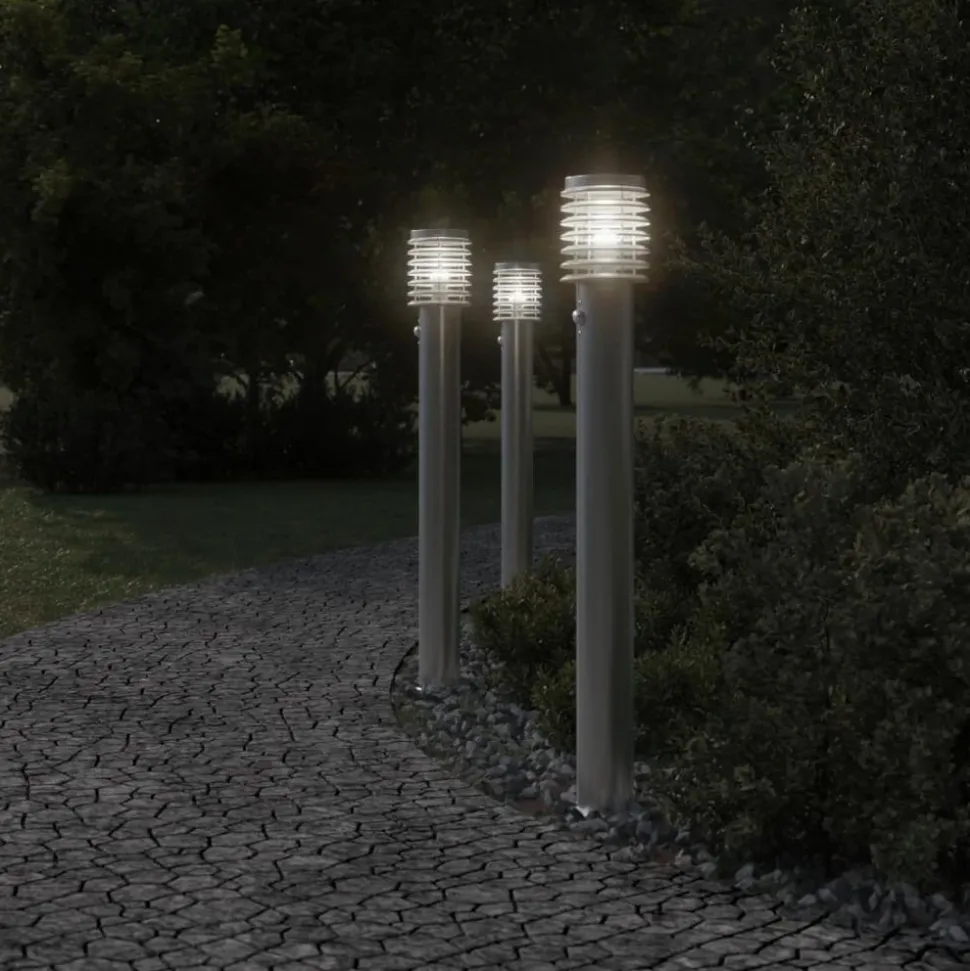 HELLOSHOP26 - Lampadaire d'extérieur avec capteur argenté acier inoxydable argent