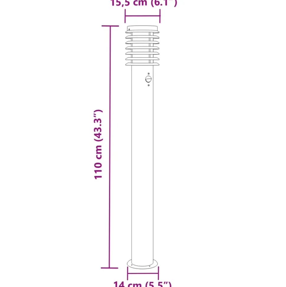 HELLOSHOP26 - Lampadaire d'extérieur avec capteur argenté acier inoxydable argent