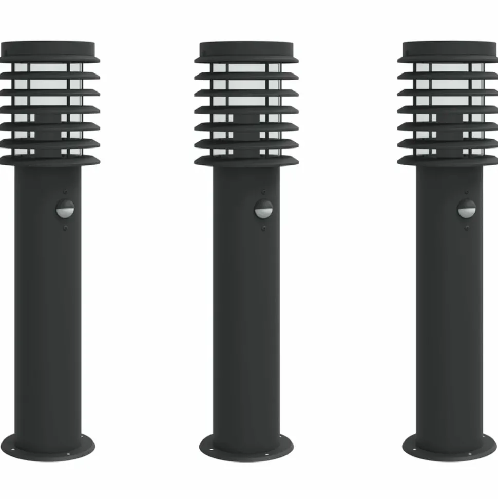 HELLOSHOP26 - Lampadaires d'extérieur et capteurs 3 pcs acier inoxydable noir