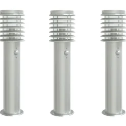 HELLOSHOP26 - Lampadaires d'extérieur avec capteurs 3 pcs acier inoxydable argent