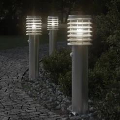 HELLOSHOP26 - Lampadaires d'extérieur avec capteurs 3 pcs acier inoxydable argent