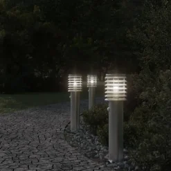 HELLOSHOP26 - Lampadaires d'extérieur avec capteurs 3 pcs acier inoxydable argent