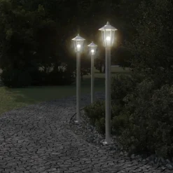 HELLOSHOP26 - Lampadaires d'extérieur 3 pcs argenté 120 cm acier inoxydable argent