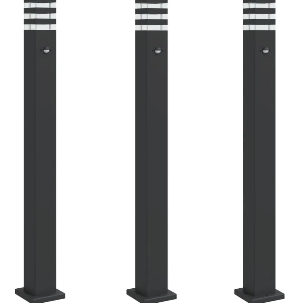 HELLOSHOP26 - Lampadaires d'extérieur avec capteur 3 pcs 110cm aluminium noir