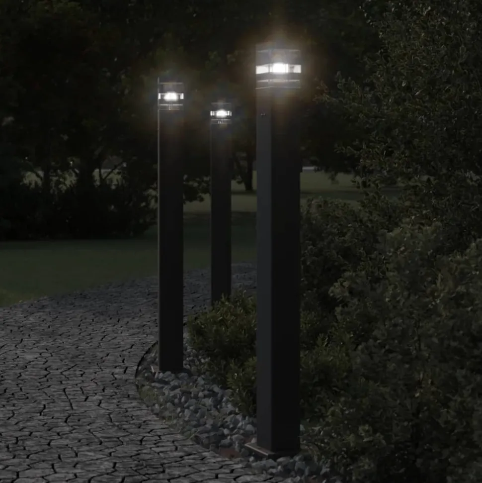 HELLOSHOP26 - Lampadaires d'extérieur avec sortie 3 pcs 110 cm aluminium noir