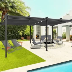 IDMARKET - Pergola édition spéciale toit rétractable 3x6 m et 6 stores gris anthracite
