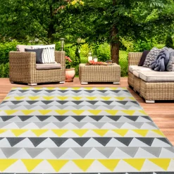IDMARKET - Tapis extérieur sari triangles gris et jaune 270 x 370 cm