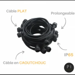 ILLUPRO - Guirlande 20 ampoules 2w guinguette blanc chaud extérieur ip65 10m câble plat caoutchouc professionnelle