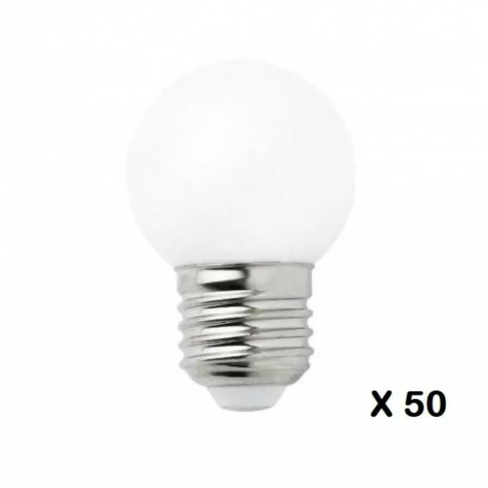 ILLUPRO - Guirlande 50 mètres guinguette ip65 50 ampoules g45 led plastique 1w blanc chaud 2700k câble noir prolongeable